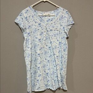 Eileen west blue Floral Cap Sleeve Blouse